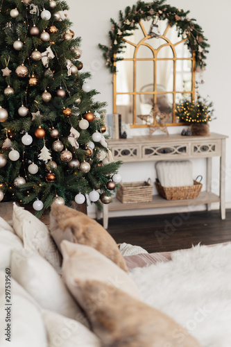  interior of the bedroom decorated for new year and christmas cozy bedroom festive interior