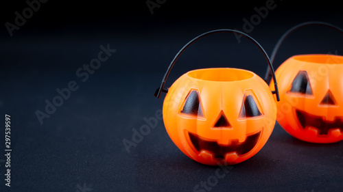 Halloween festival decoration on black background with copy space. Template for greeting card. Happy Halloween concept.