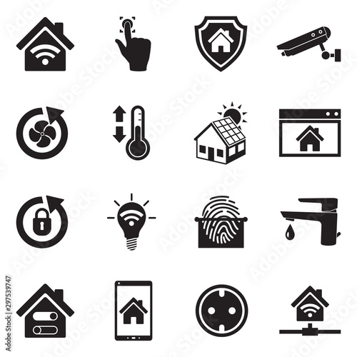 Smart Home Icons. Black Flat Design. Vector Illustration.