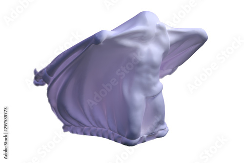 Flying White Ghost boy figure covered with a blanket sheet on White Background. Halloween 3d illustration