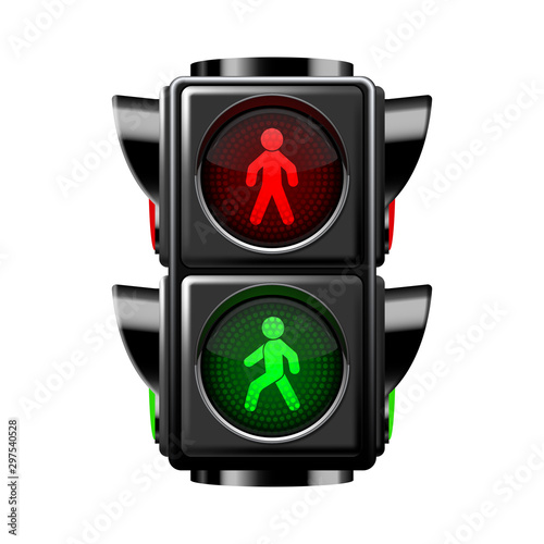 Pedestrian traffic lights red and green isolated on white