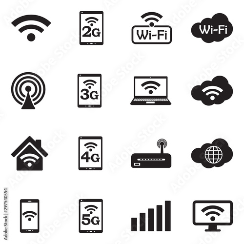 Wifi Icons. Black Flat Design. Vector Illustration.