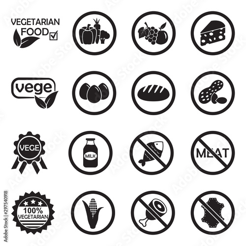 Vegetarian Icons. Black Flat Design. Vector Illustration.