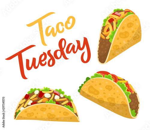Traditional taco Tuesday poster with delicious tacos, Mexican food