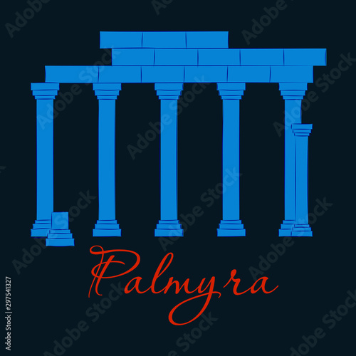 Palmyra in Syria. Flat cartoon style historic sight showplace attraction web site vector illustration. World countries cities vacation travel sightseeing Asia collection.