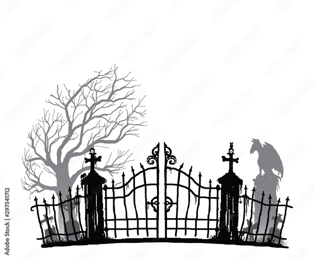Cemetery Silhouette black and gray tones Stock Vector Adobe Stock