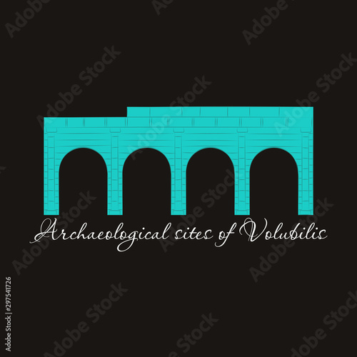 Historical landmark of Volubilis City in Morocco. Hand drawn sketch illustration in vector.