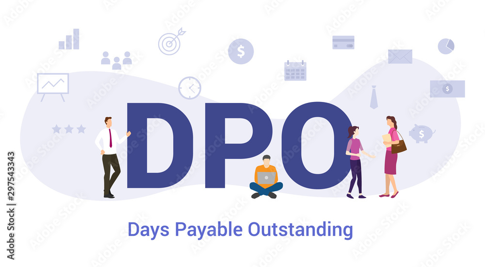 dpo days payable outstanding concept with big word or text and team people with modern flat style - vector dpo days payable outstanding concept with big word or text and team people with modern flat style - vector