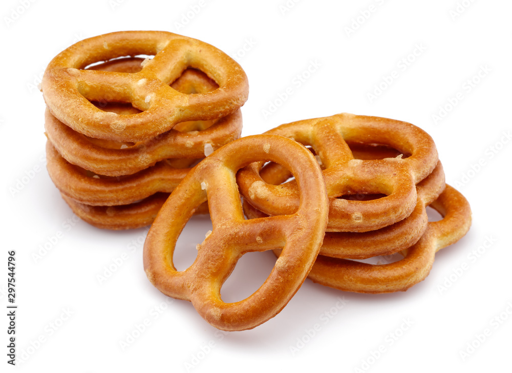 Group of Pretzel crackers isolated on white background