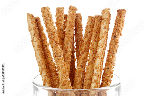 Sesame stick crackers isolated on white background