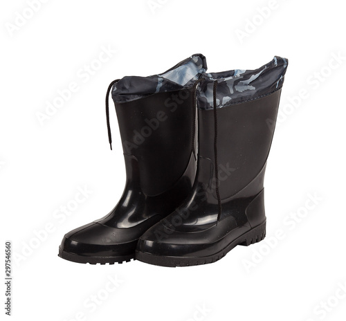 Green rubber boots isolated on white background