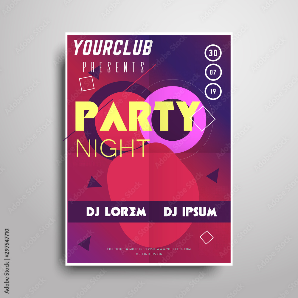 Party poster template.Night party vertical flyer sample