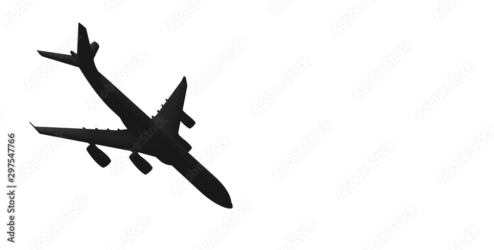 Airplane falls down, black silhouette on a white background - 3D rendering Airplane falls down, black silhouette on a white background - 3D rendering