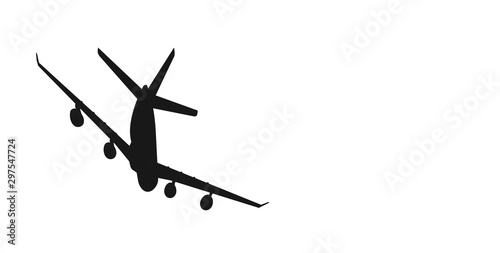 Airplane falls down, black silhouette on a white background - 3D rendering 