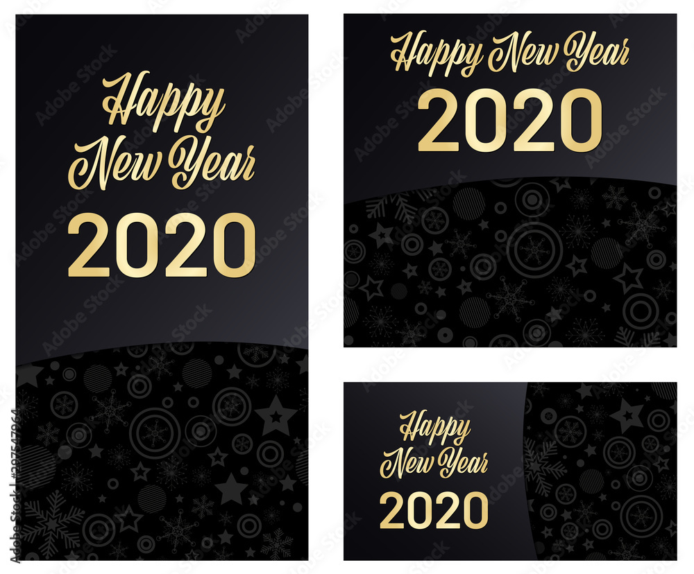 Set of Happy New Year 2020 cards with shiny inscriptions Set of Happy New Year 2020 cards with shiny inscriptions