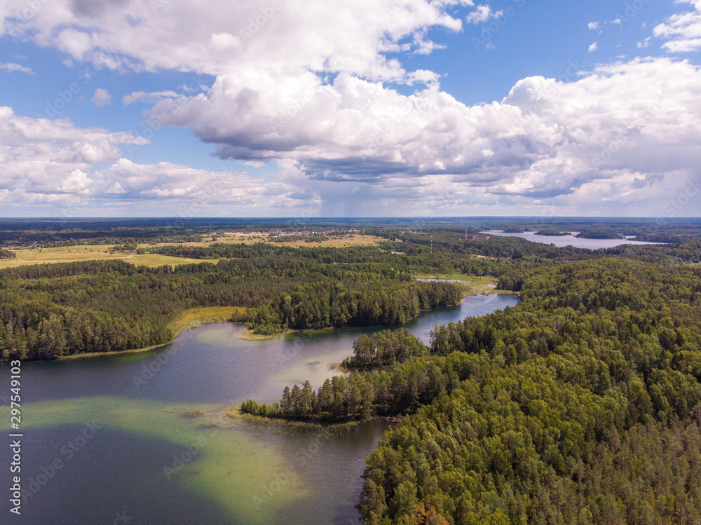 Beautiful view of Sapsho lake in summer , Smolensk region, Russia. Top view
