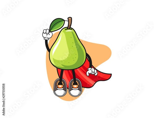 Pear super hero cartoon. Mascot Character vector.