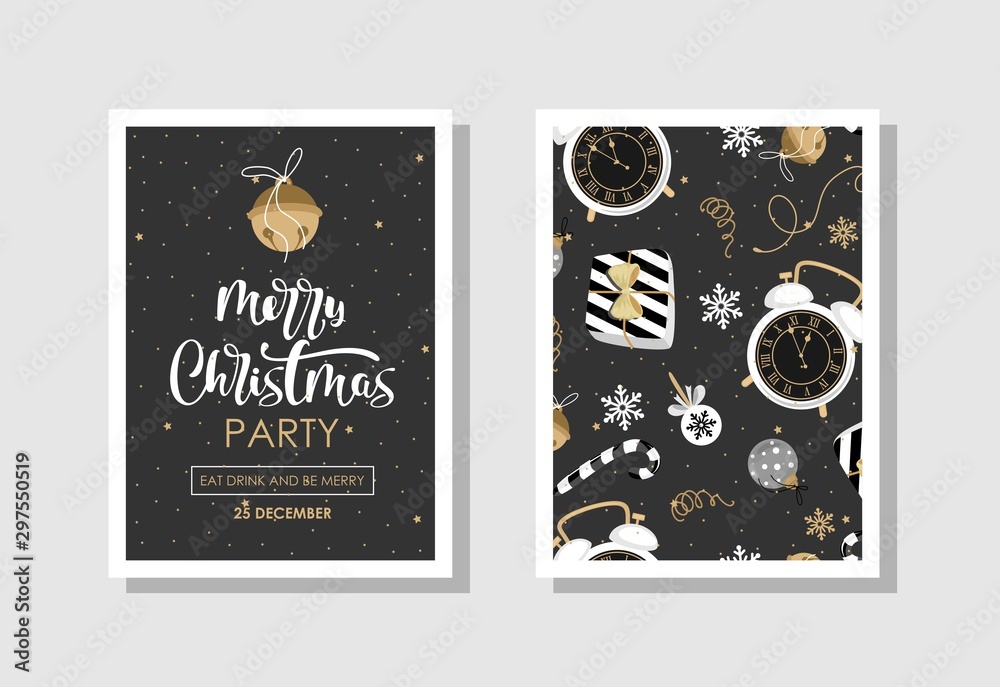 Set of Christmas gift cards with lettering and hand drawn design elements. Vector illustration.