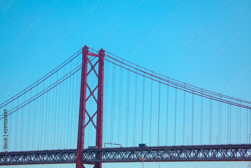 Part of Ponte 25 de Abril famous bridge in Lisbon