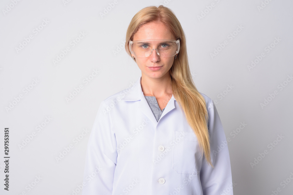 Face of young blonde woman doctor as scientist Face of young blonde woman doctor as scientist