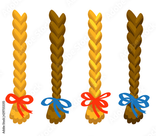 Beautiful female braids on a white background. Vector illustration. 
