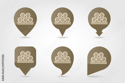 Round hay bales flat vector pin map icon