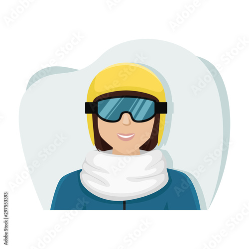 Girl snowboarder in a yellow ski helmet and glasses. Isolated flat vector illustration.