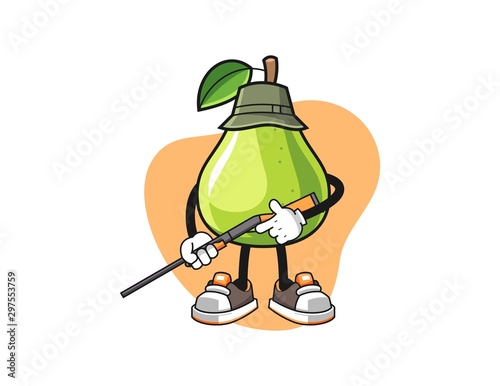 Pear hunter cartoon. Mascot Character vector.