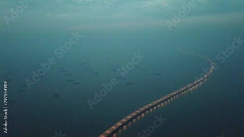 Aerial concrete bridge Sultan Abdul Halim Muadzam Shah Bridge in dusk.