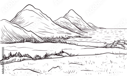 abstract monochrome vector sketch of landscape