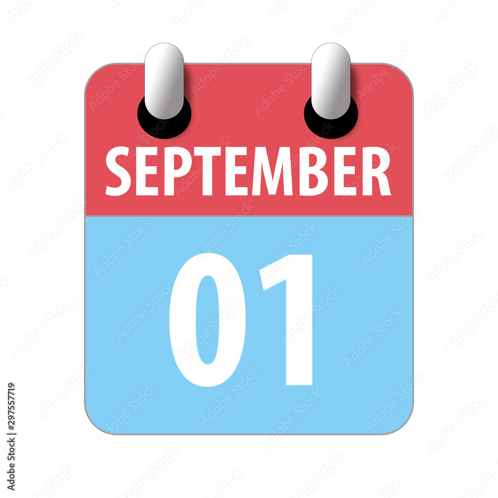 september 1st. Day 1 of month, Simple calendar icon on white background. Planning. Time management. Set of calendar icons for web design. autumn month, day of the year concept