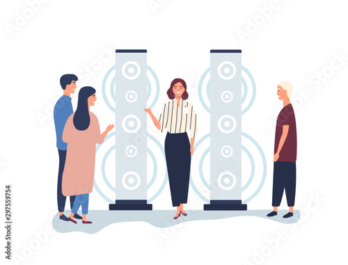 Promoter advertising stereo system flat vector illustration