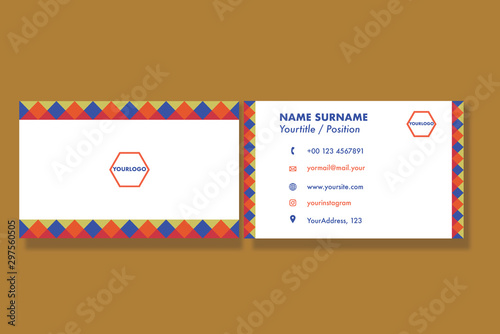 Elegant yellowbluered rhombus business card template. Easily editable. Vector files. Ai .Eps photo