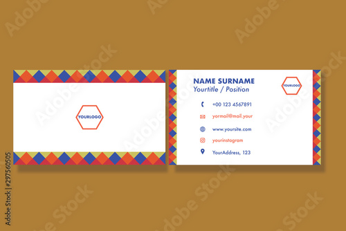 Elegant yellowbluered rhombus business card template. Easily editable. Vector files. Ai .Eps