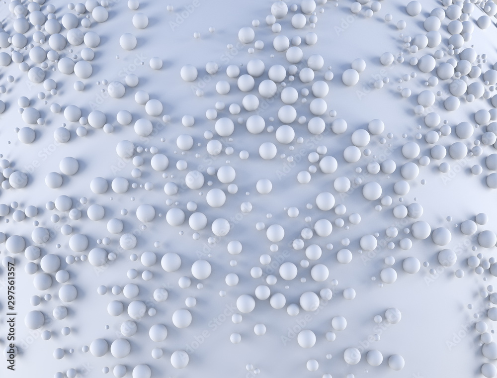 Abstract background with a lot of spheres with random scale on the white plane. 3d render illustraion Abstract background with a lot of spheres with random scale on the white plane. 3d render illustraion
