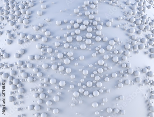 Abstract background with a lot of spheres with random scale on the white plane. 3d render illustraion © skrotov