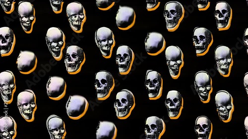 Funny seamless animation of a hand drawn skulls. Halloween background of a terror character isolated with alpha channel cartoon style photo