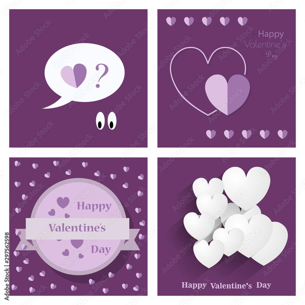 Set of Happy Valentines day greeting card, vector illustration. Beautiful love.