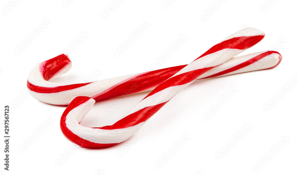 Two candy canes isolated on white background