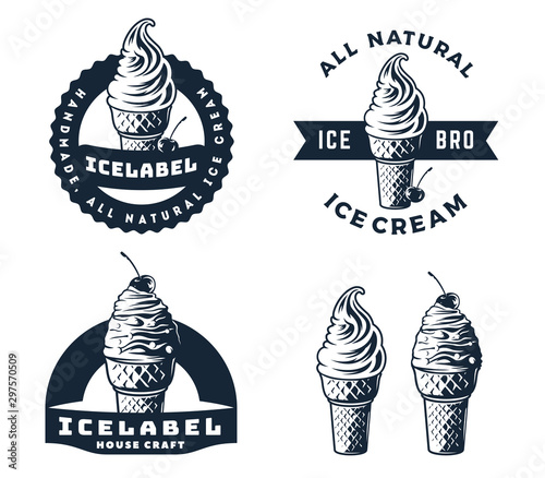 Set of ice cream logo, emblems and badges isolated on white background.