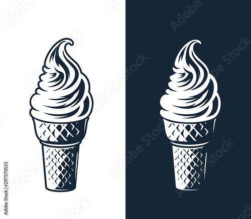 Ice cream illustration on white and dark background.