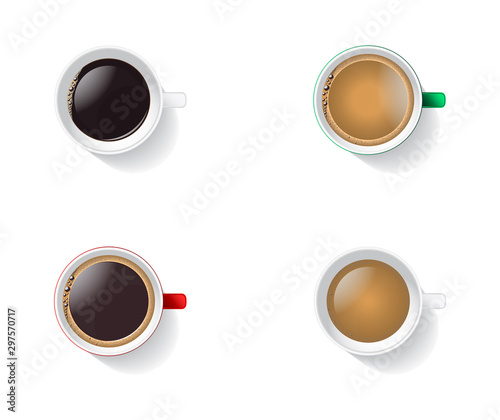 Four different cups with coffee