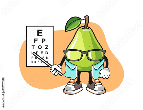 Pear optician cartoon. Mascot Character vector.
