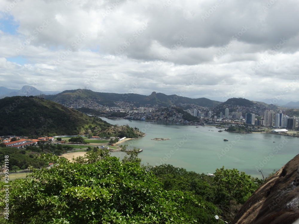 city, sea, pier, trees, hills, houses in victory - Espírito Santo - Brazil