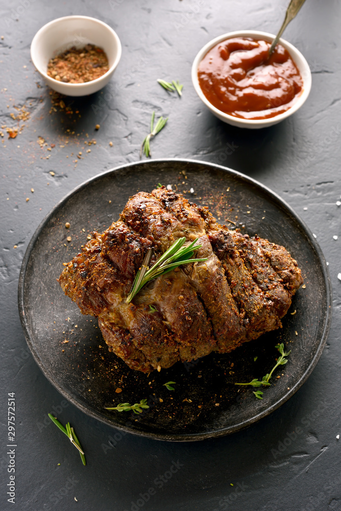  Grilled beef on plate