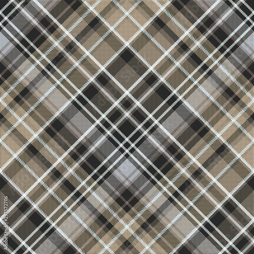 Seamless checkered pattern. Beige, gray and white stripes. Flannel.
