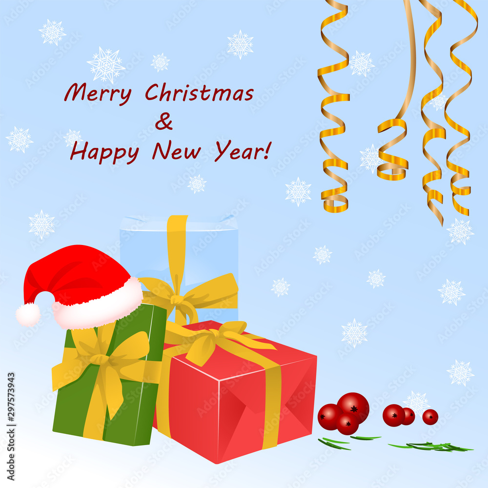Merry Christmas and Happy New Year bright poster