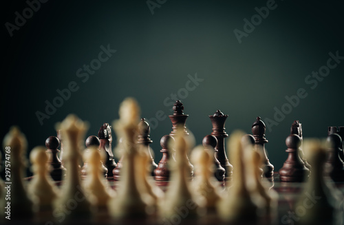 business and strategy concept, chess board game in vintage color tone effect