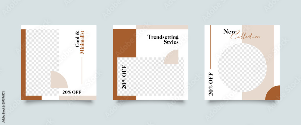 Naklejka premium Modern promotion fashion square web banner for social media mobile apps. Elegant sale and discount promo backgrounds for digital marketing