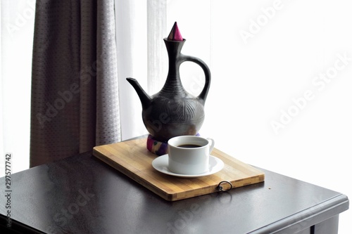 coffee time with traditional ethiopian coffee pot